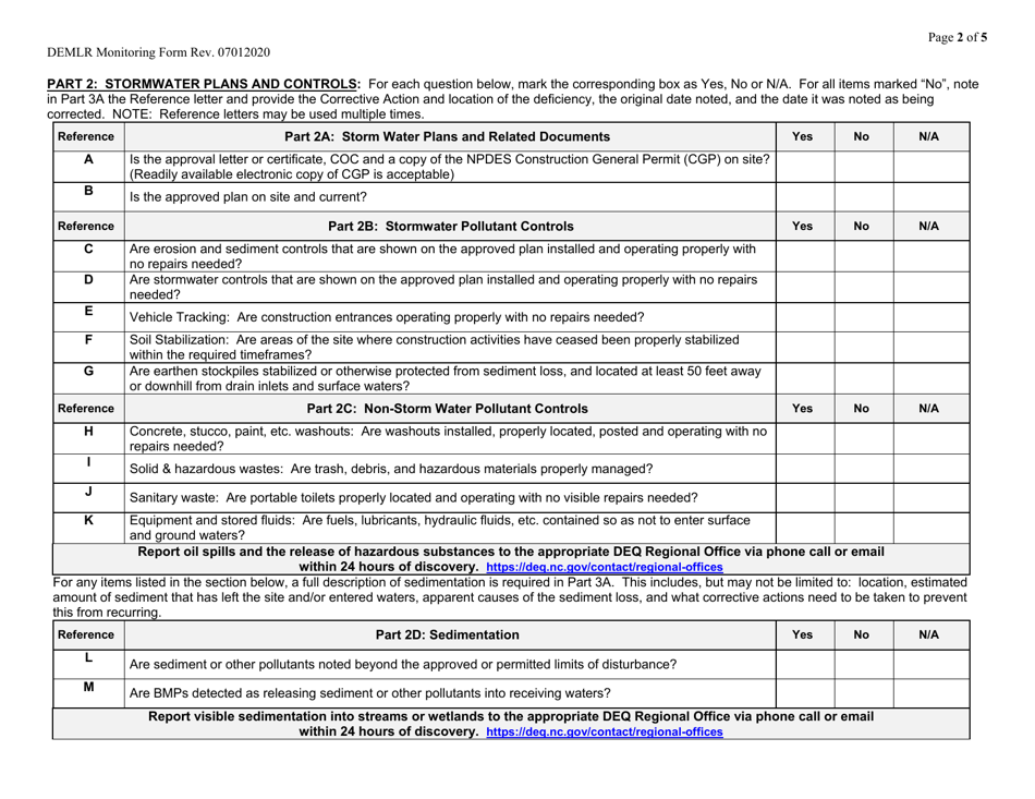 Self-inspection  Monitoring Form - Homebuilding - North Carolina, Page 2