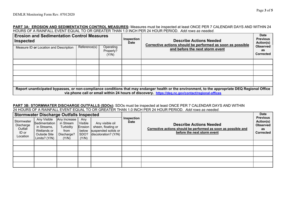 Self-inspection  Monitoring Form - Homebuilding - North Carolina, Page 3