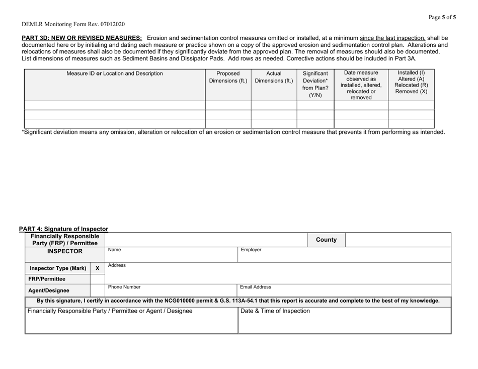 Self-inspection  Monitoring Form - Homebuilding - North Carolina, Page 5