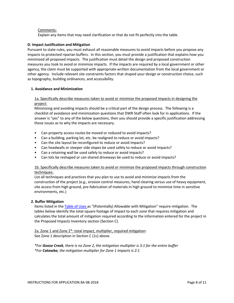 Instructions for Form BA Buffer Authorization Application - North Carolina, Page 8