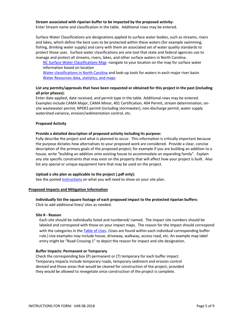 Instructions for Form VAR Major / Minor Variance Application Form - North Carolina, Page 5
