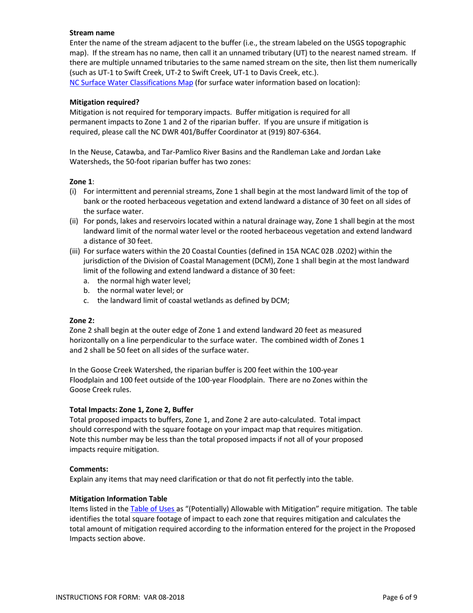 Instructions for Form VAR Major / Minor Variance Application Form - North Carolina, Page 6