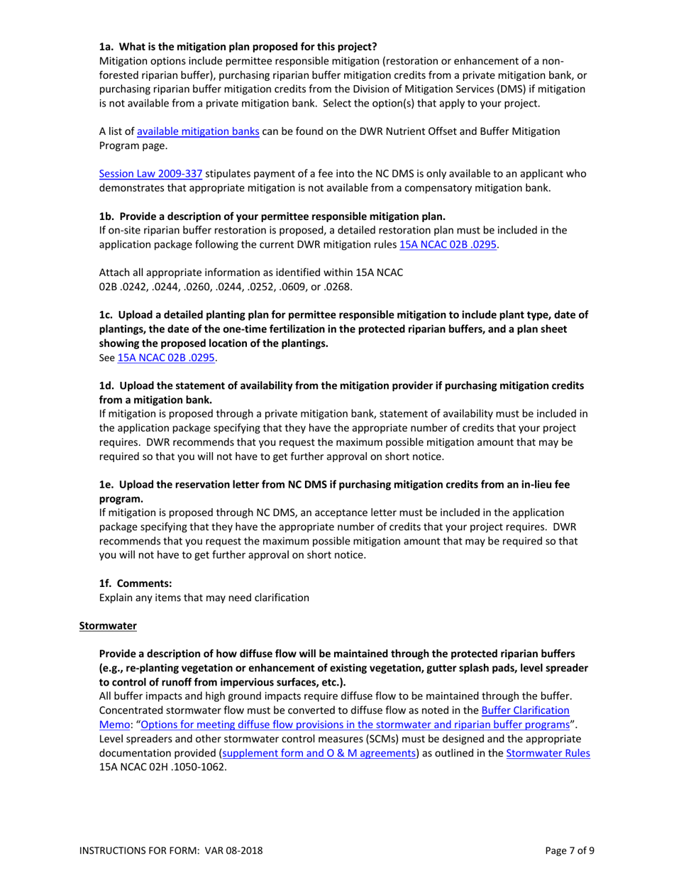 Instructions for Form VAR Major / Minor Variance Application Form - North Carolina, Page 7