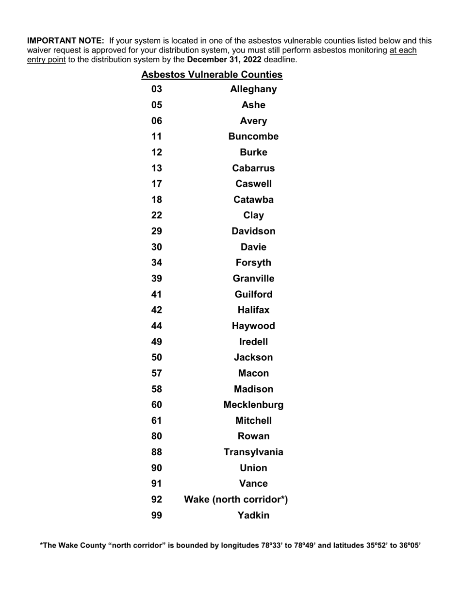 Asbestos Waiver Request for Distribution System Monitoring - North Carolina, Page 2