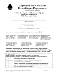 Document preview: Application for Water Tank Reconditioning Plan Approval - North Carolina