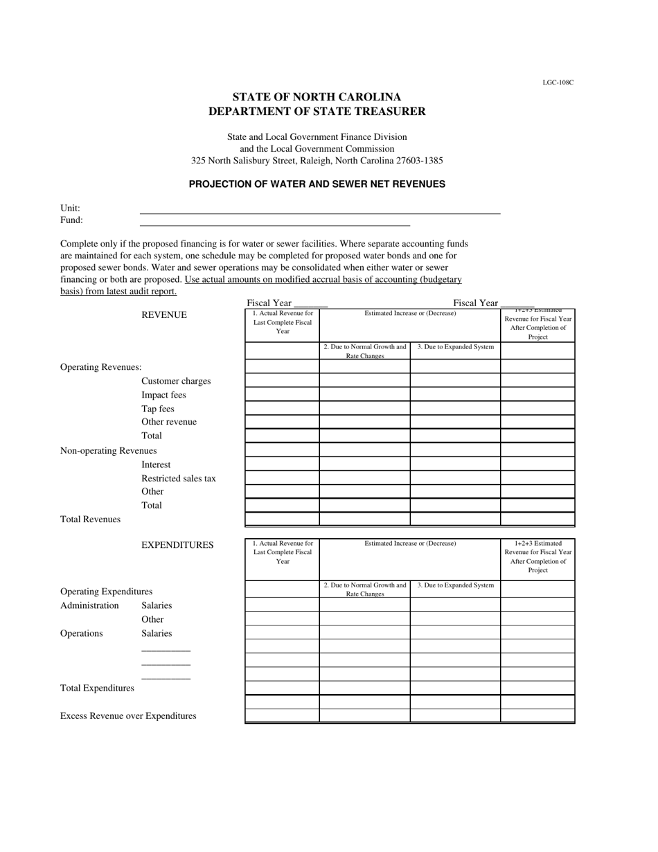 Form LGC-108C Projection of Water and Sewer Net Revenues - North Carolina, Page 1