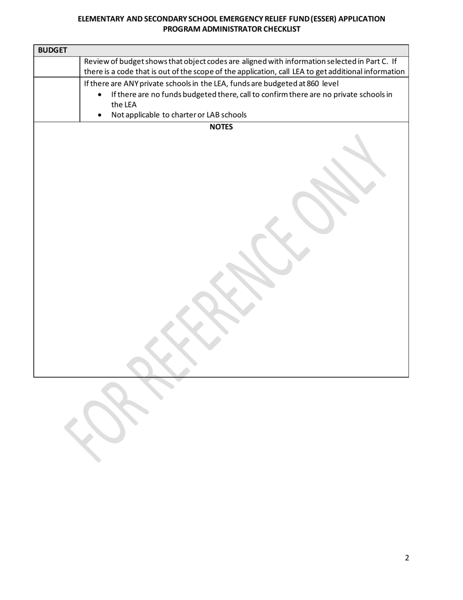 Elementary and Secondary School Emergency Relief Fund (Esser) Application - Program Administrator Checklist - North Carolina, Page 2