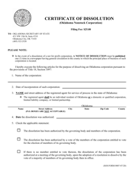 SOS Form 0007 Certificate of Dissolution (Oklahoma Nonstock Corporation) - Oklahoma