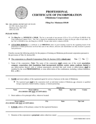 SOS Form 0003 Professional Certificate of Incorporation (Oklahoma Corporation) - Oklahoma, Page 3