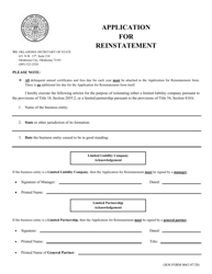 SOS Form 0062 Application for Reinstatement - Oklahoma