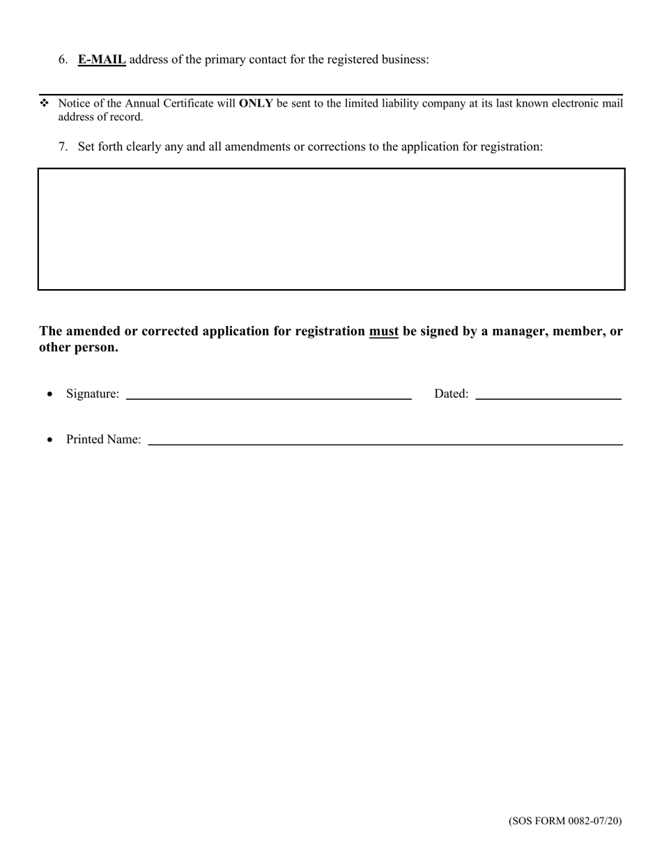 SOS Form 0082 Amended or Corrected Application for Registration (Foreign Limited Liability Company) - Oklahoma, Page 2