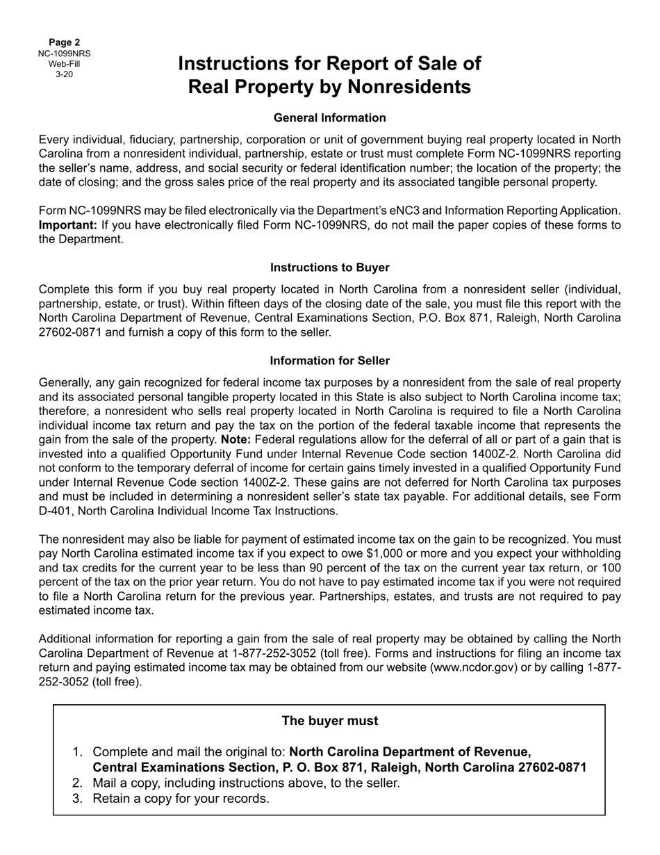 Form NC-1099NRS Report of Sale of Real Property by Nonresidents - North Carolina, Page 3
