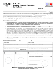 Document preview: Form B-A-30 Tobacco Products Cigarettes Surety Bond - North Carolina