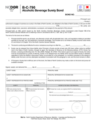 Document preview: Form B-C-790 Alcoholic Beverage Surety Bond - North Carolina