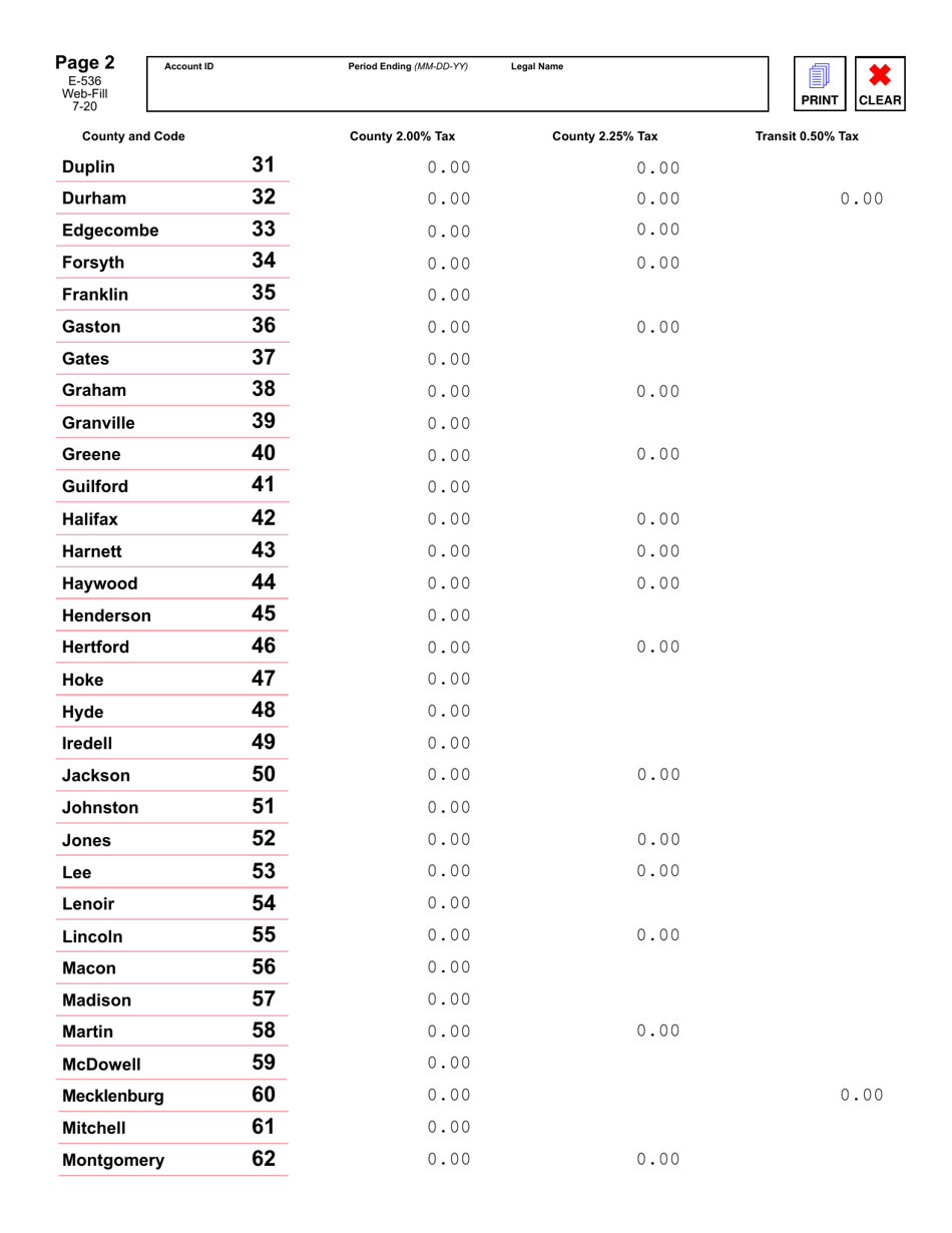 Form E-536 Schedule of County Sales and Use Taxes - North Carolina, Page 3