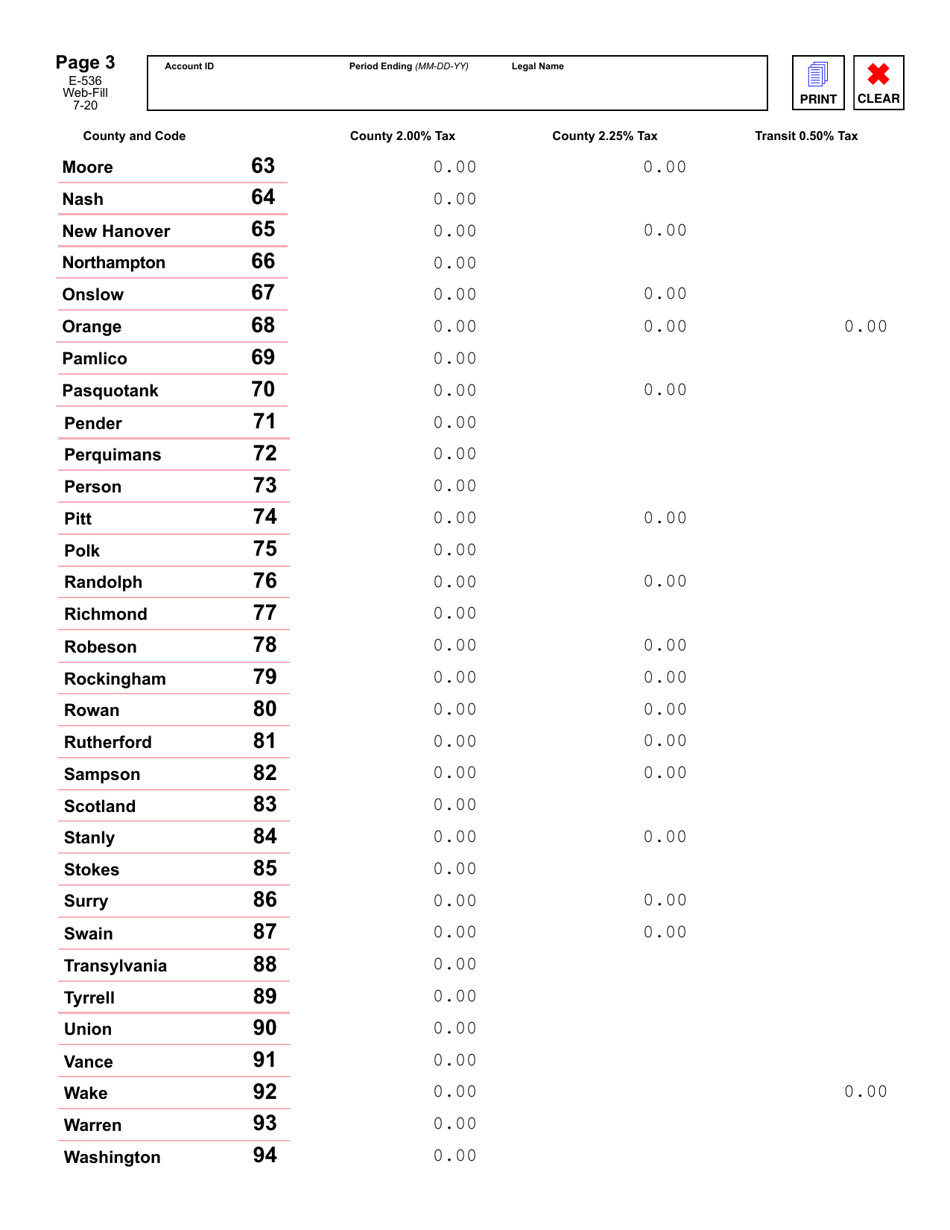 Form E-536 Schedule of County Sales and Use Taxes - North Carolina, Page 4