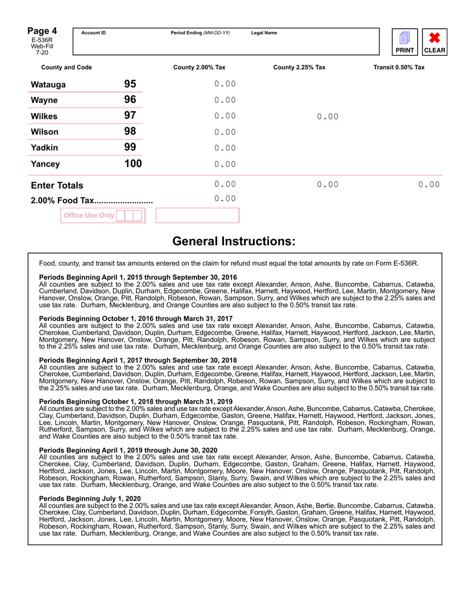 Form E-536R Schedule of County Sales and Use Taxes for Claims for Refund - North Carolina, Page 5