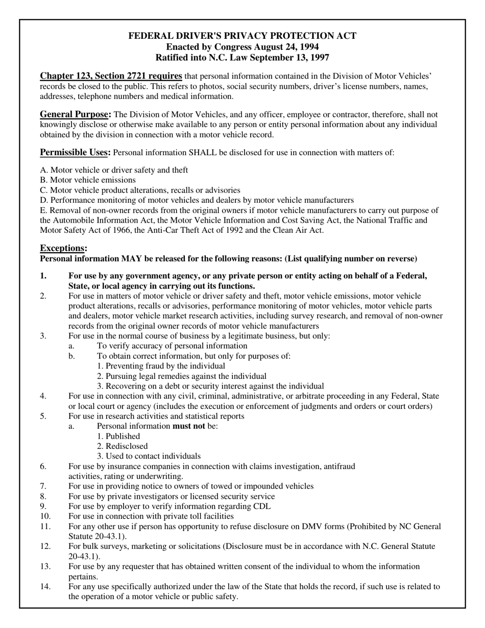 Form TR-67A Crash Report Request Form - North Carolina, Page 2