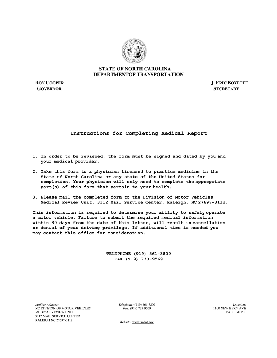 Form DL-78 Medical Report Form - North Carolina, Page 1