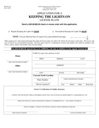 Document preview: Form MVR-27LW Application for a Keeping the Lights on License Plate - North Carolina