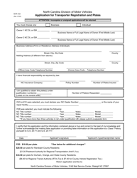 Document preview: Form MVR-16A Application for Transporter Registration and Plates - North Carolina