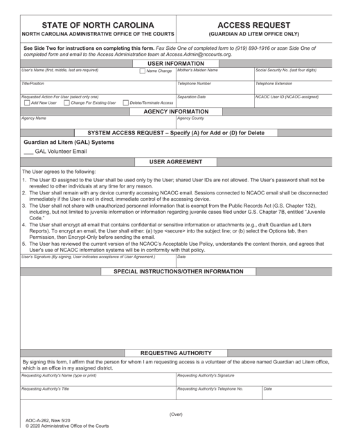 Form AOC-A-262 Access Request (Guardian Ad Litem Office Only) - North Carolina