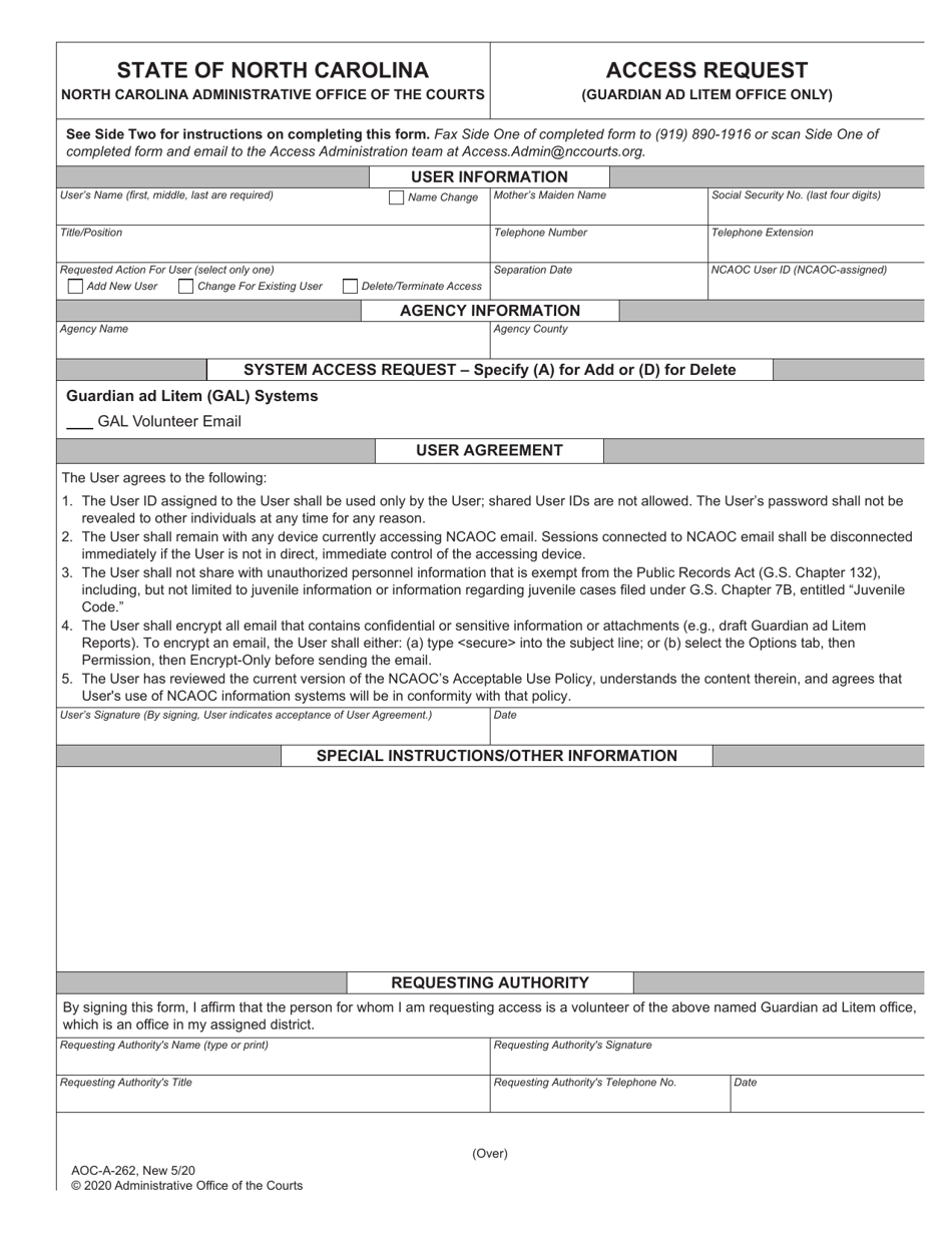 Form AOCA262 Download Fillable PDF or Fill Online Access Request