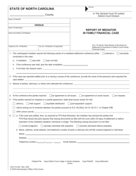 Form AOC-CV-827 Report of Mediator in Family Financial Case - North Carolina