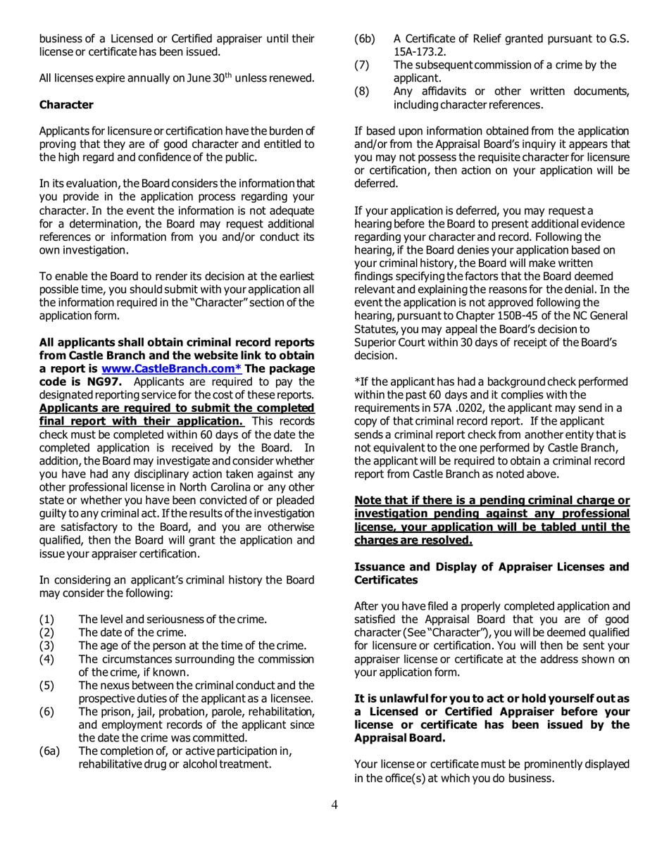 Application for Licensure or Certification by Reciprocity - North Carolina, Page 4