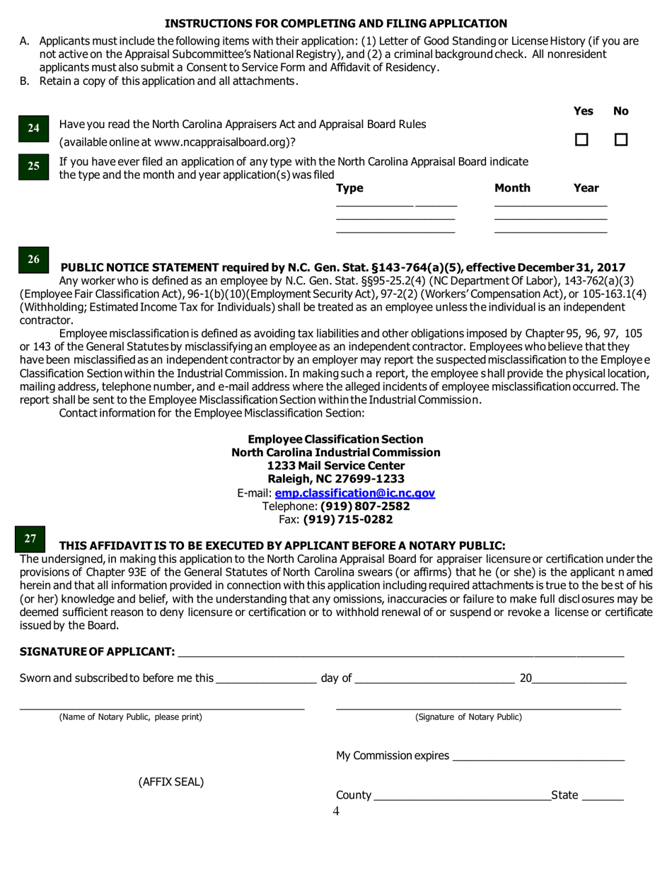 North Carolina Application for Licensure or Certification by