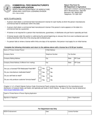 Form SFN17920 &quot;Commercial Feed Manufacturer's License Application&quot; - North Dakota