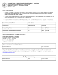 Form SFN60453 &quot;Commercial Feed Retailer's License Application&quot; - North Dakota