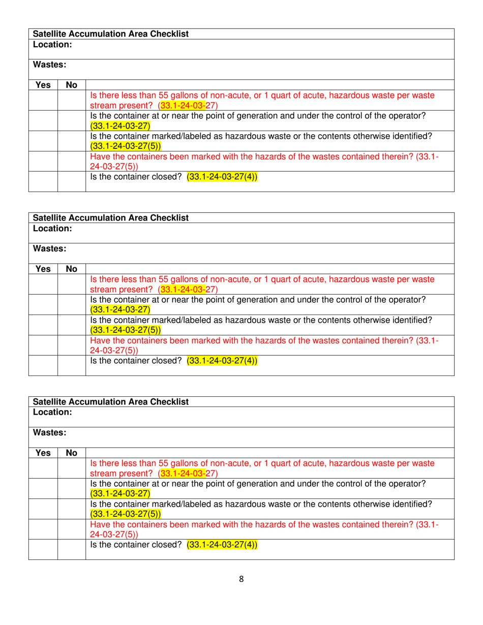 Large Quantity Generator and Tsdf Inspection Checklist - North Dakota, Page 8
