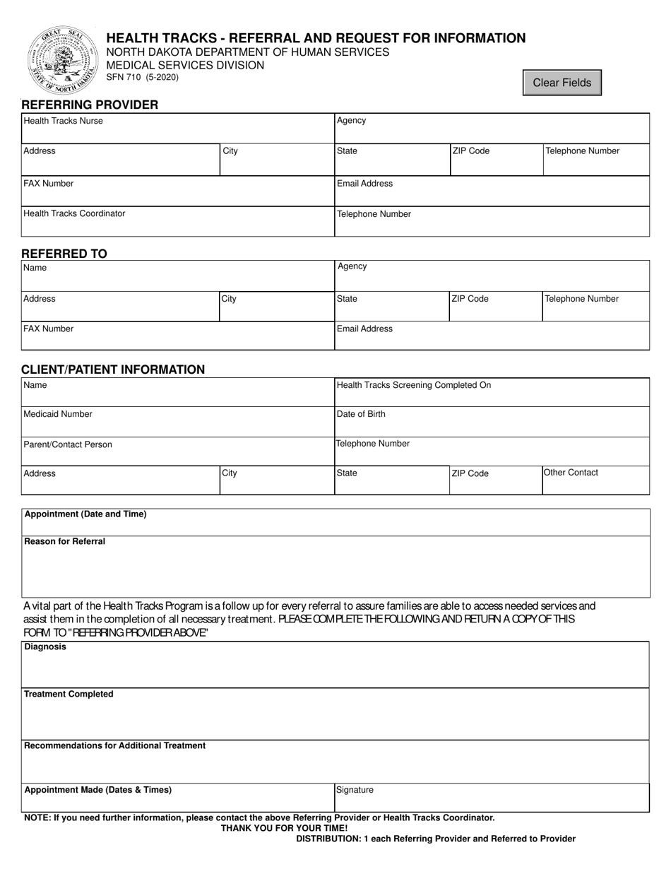 Form SFN710 Health Tracks - Referral and Request for Information - North Dakota, Page 1