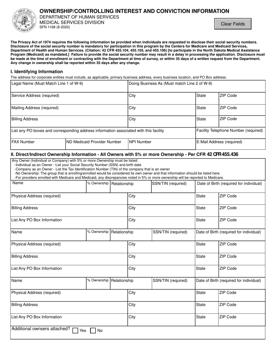 Form SFN1168 Download Fillable PDF or Fill Online Ownership/Controlling ...