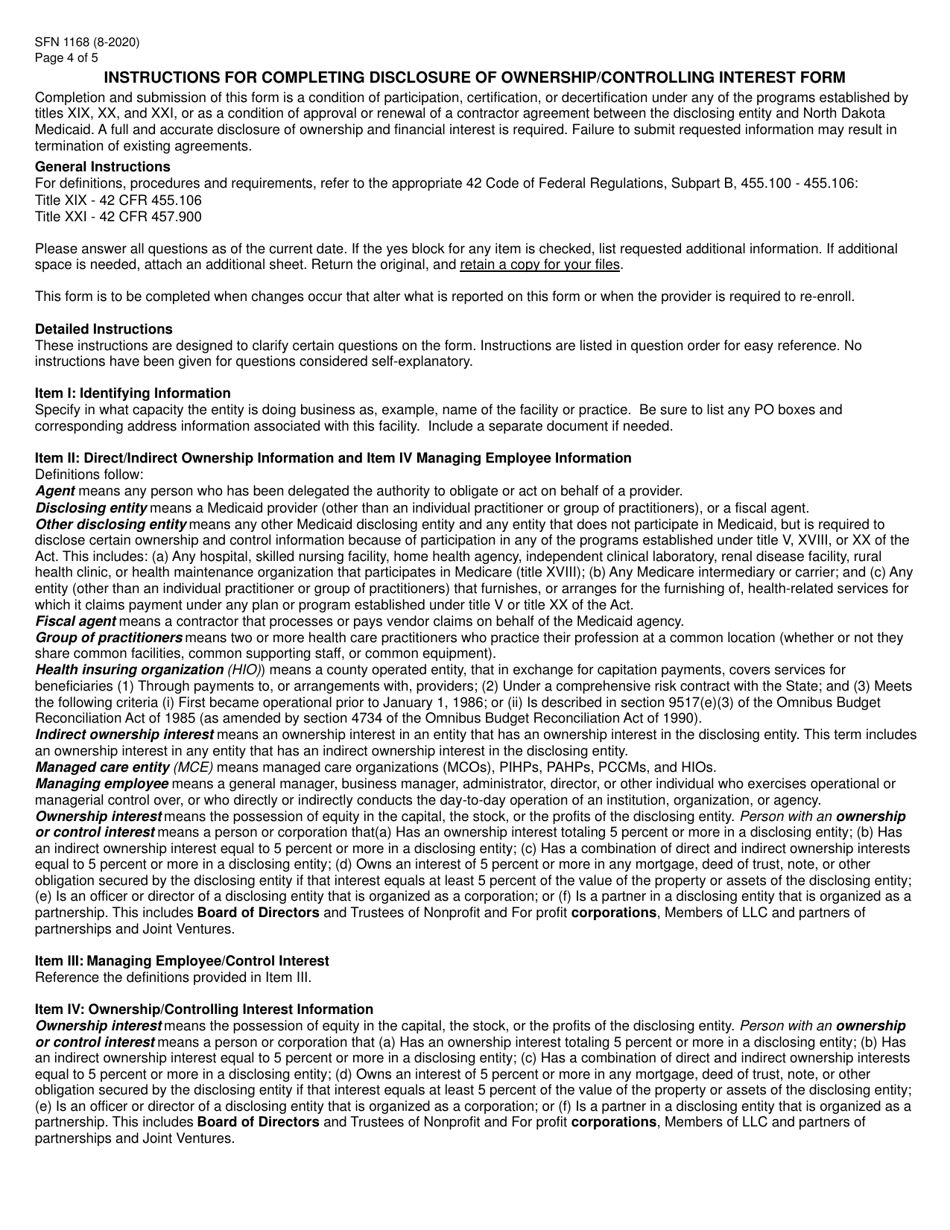 Form SFN1168 Ownership / Controlling Interest and Conviction Information - North Dakota, Page 4
