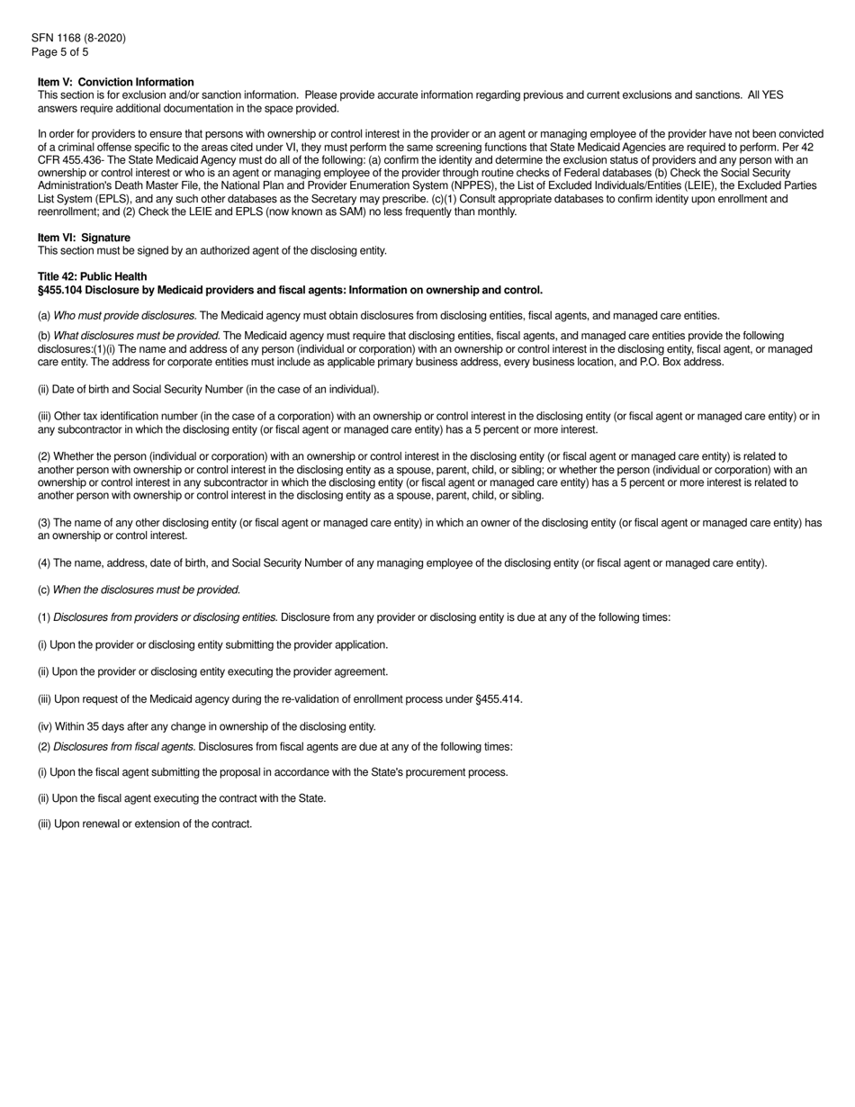 Form SFN1168 Ownership / Controlling Interest and Conviction Information - North Dakota, Page 5