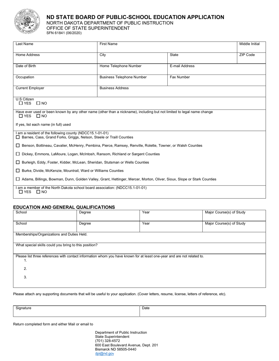 Form SFN61841 Download Fillable PDF or Fill Online Nd State Board of ...