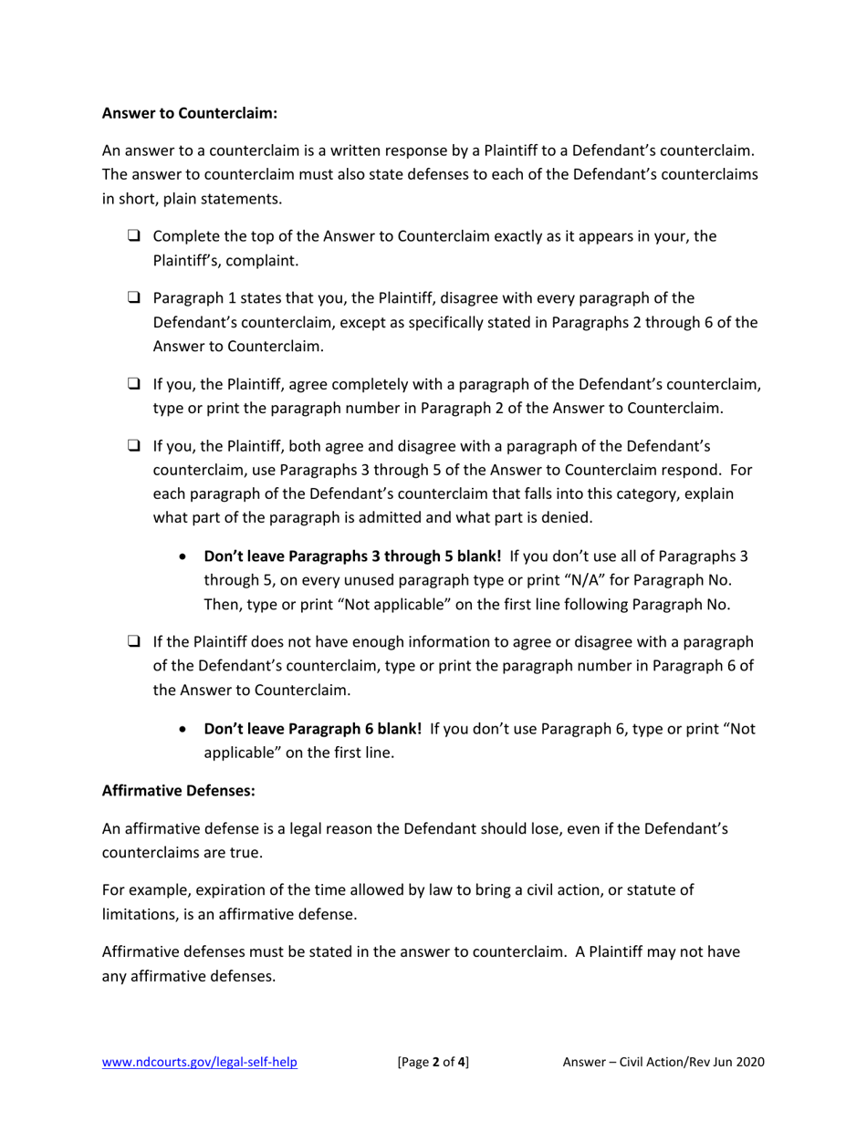 Answer to Counterclaim - North Dakota, Page 5