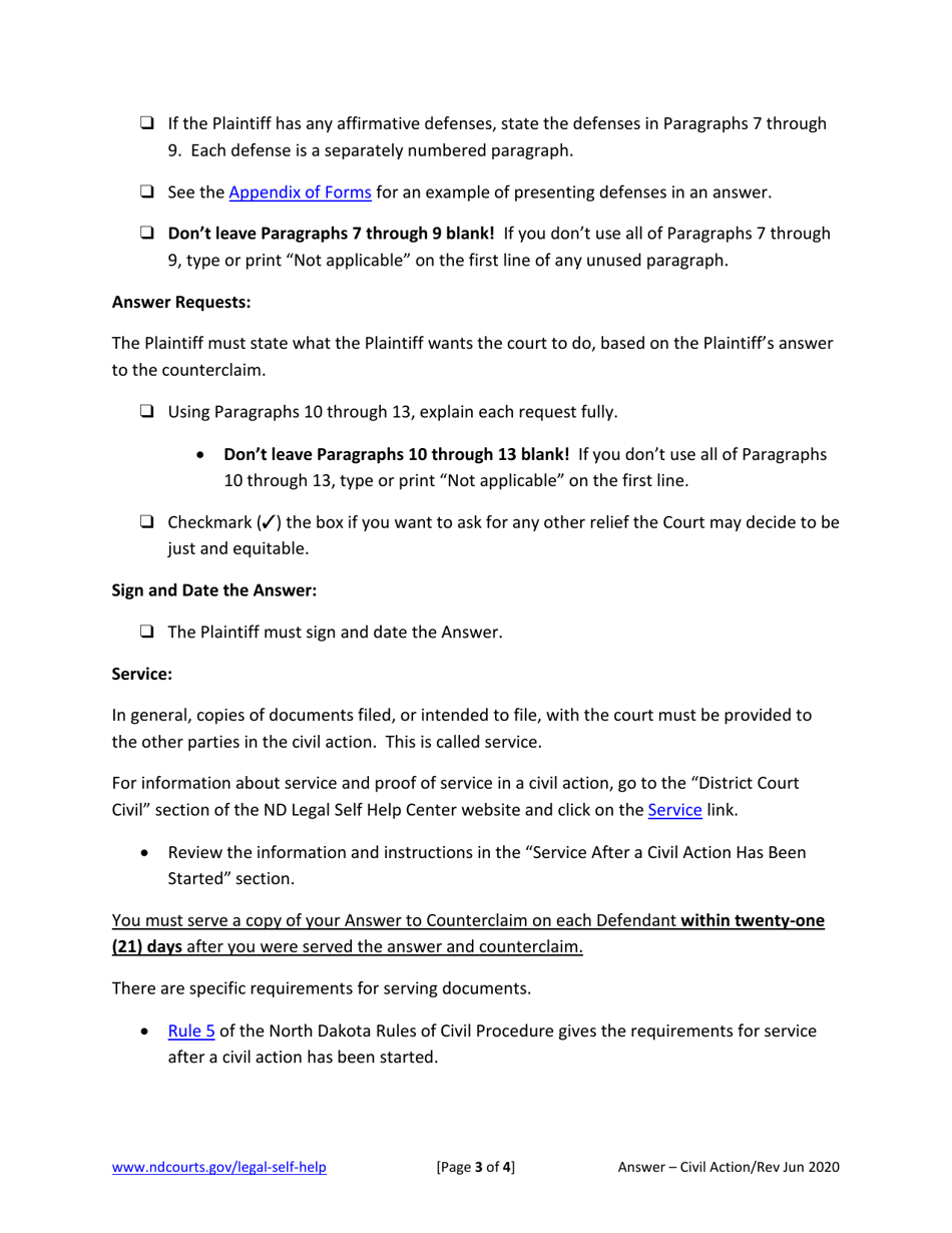 Answer to Counterclaim - North Dakota, Page 6