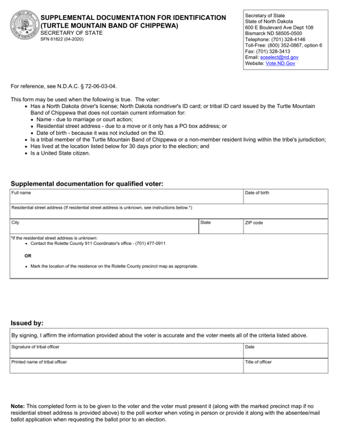 Form SFN61822 Supplemental Documentation for Identification (Turtle Mountain Band of Chippewa) - North Dakota