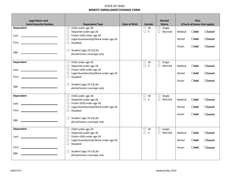 Form ADM4717 Benefit Enrollment / Change Form - Ohio, Page 3