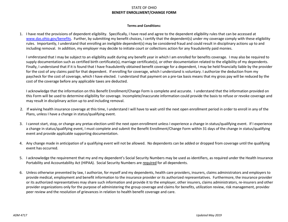 Form ADM4717 Benefit Enrollment / Change Form - Ohio, Page 4