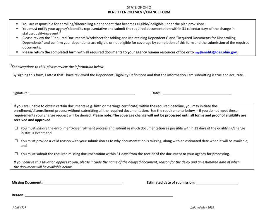 Form ADM4717 Benefit Enrollment / Change Form - Ohio, Page 5