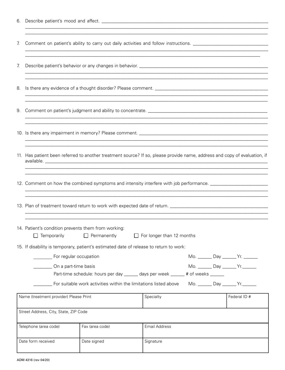 Form ADM4316 Download Printable PDF or Fill Online Statement of ...