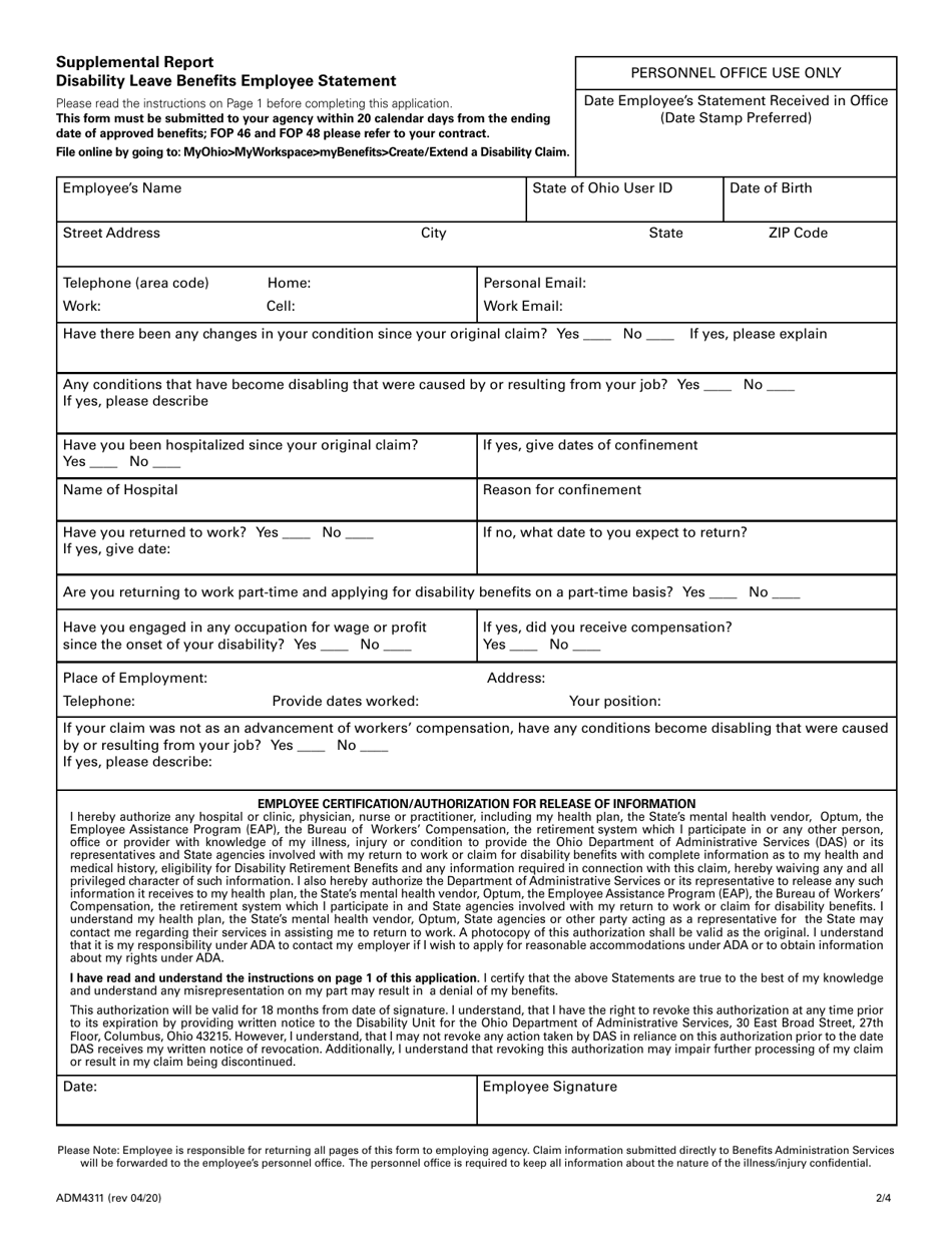 Form ADM4311 - Fill Out, Sign Online and Download Printable PDF, Ohio ...