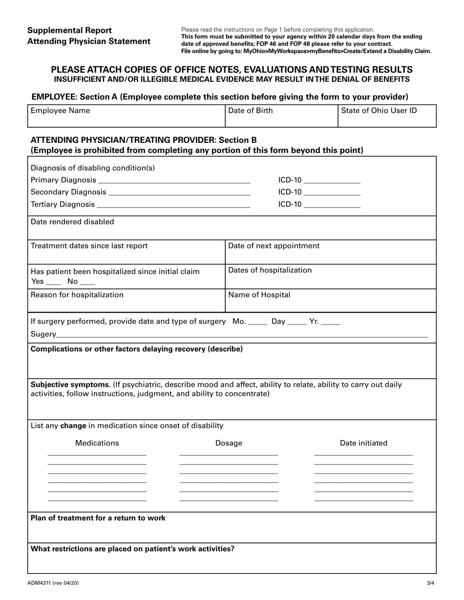 Form ADM4311 Supplemental Report Disability Leave Benefits Employee Statement - Ohio, Page 3