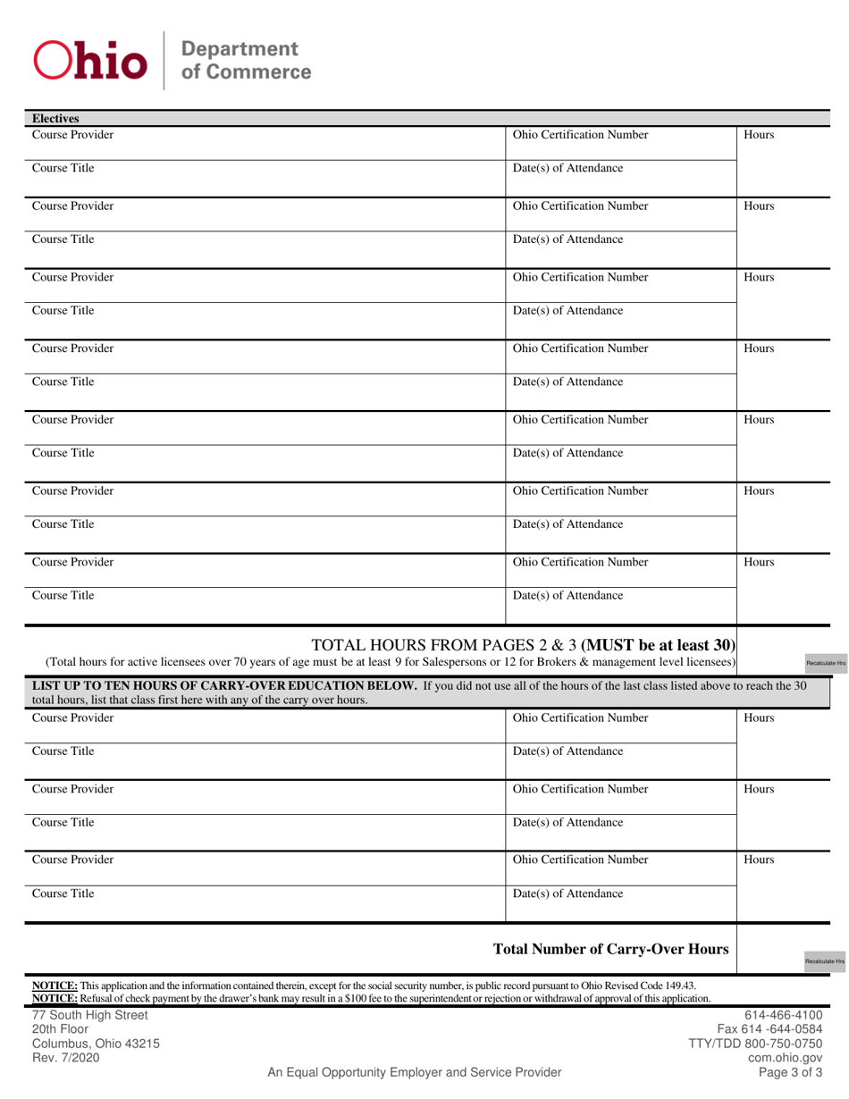 Form COM3681 Renewal Application With Education Compliance Form - Ohio, Page 3