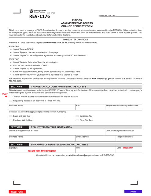 Form REV-1176 E-Tides Administrative Access Change Request Form - Pennsylvania