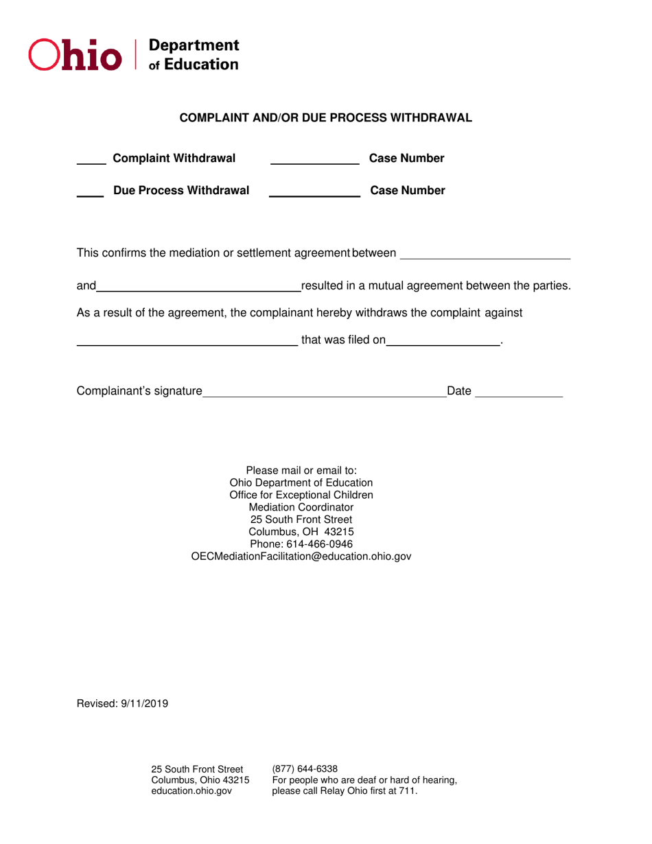 Complaint and / or Due Process Withdrawal - Ohio, Page 1